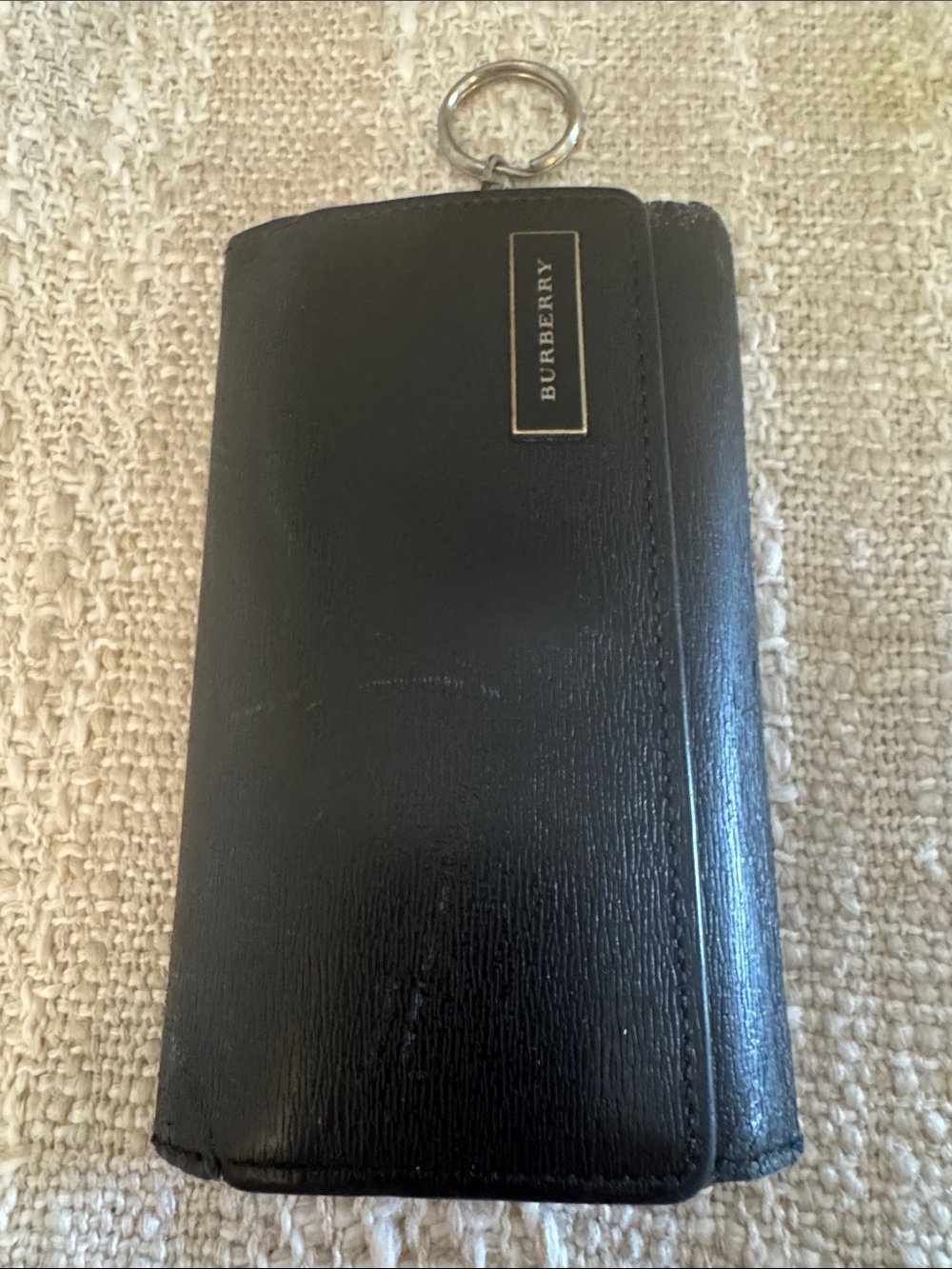 Burberry Black Leather Key Case with Metal Logo